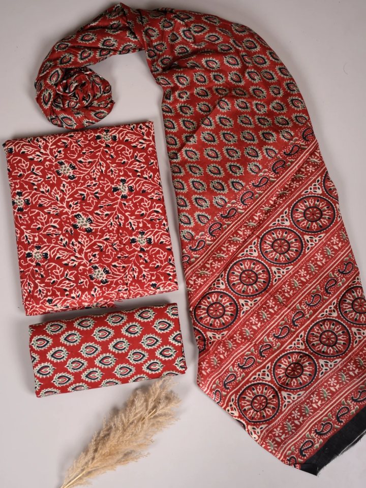Bagru Hand Block Printed Cotton Suit with Mulmul Cotton Dupatta