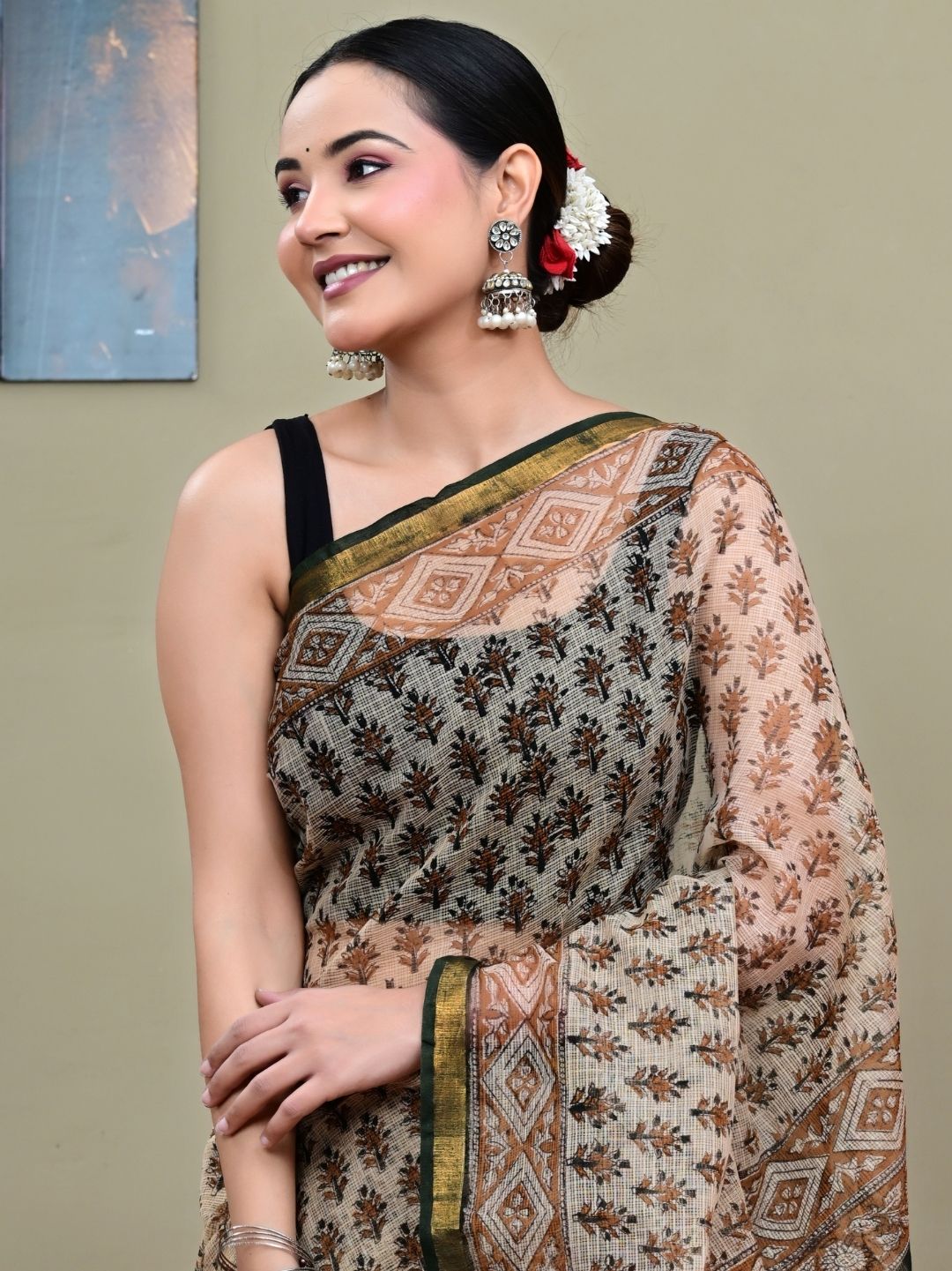 Bagru Butti Design HandBlock Pure Kota Doriya Saree