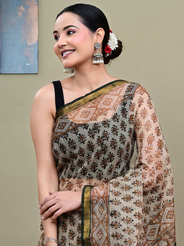 Bagru Butti Design HandBlock Pure Kota Doriya Saree