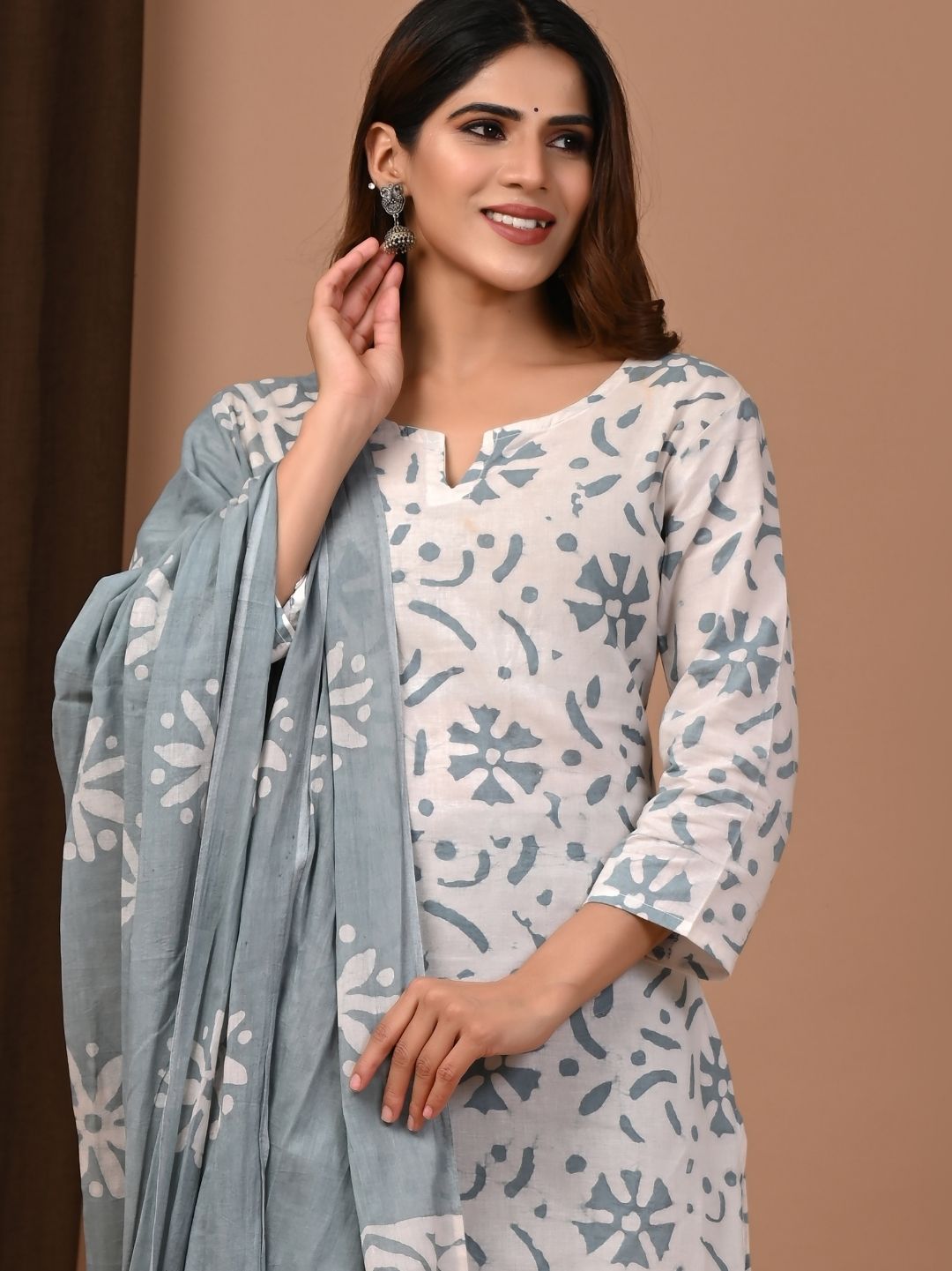 Soft Serenity Pastel Batik Cotton Stitched Suit Set