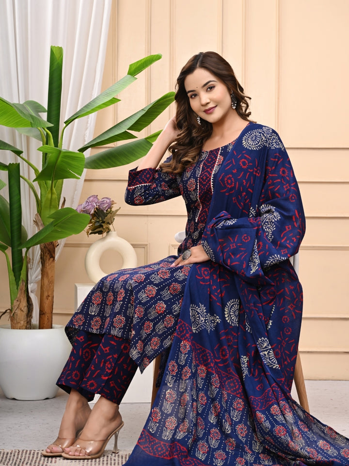 Traditional Bagru Handblock Printed Cotton Stitched Suit