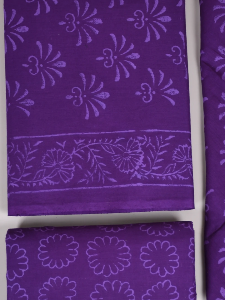 Elegant Purple Cotton Suit with Soft Mulmul Cotton Dupatta