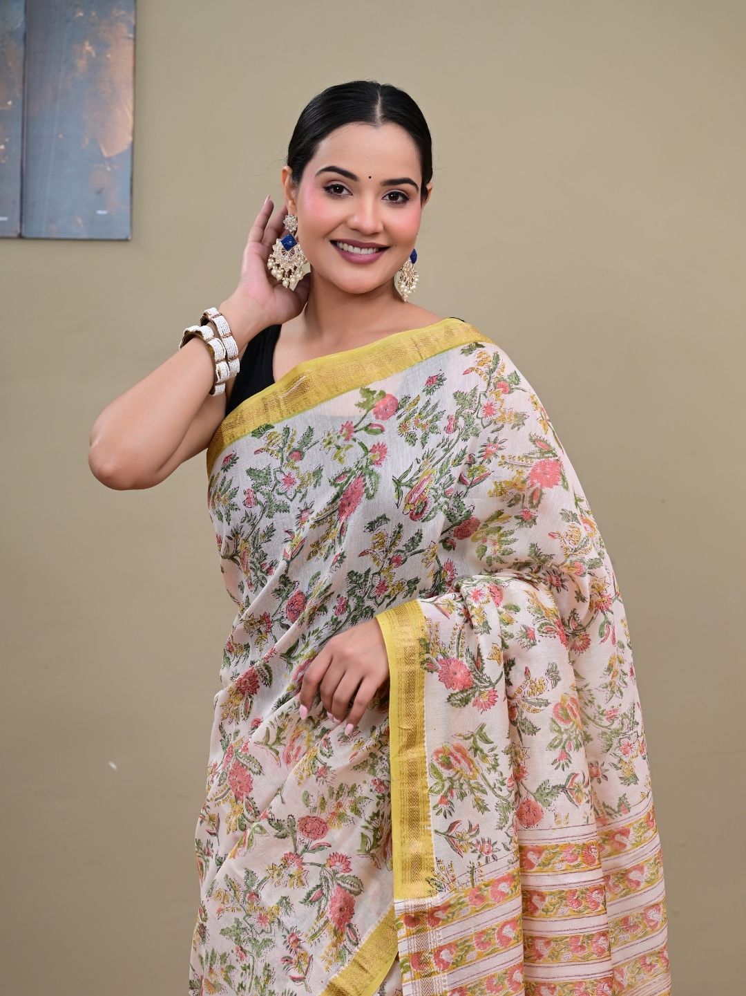 Artisanal Repid Jaal HandBlock Pure Maheshwari Silk Saree