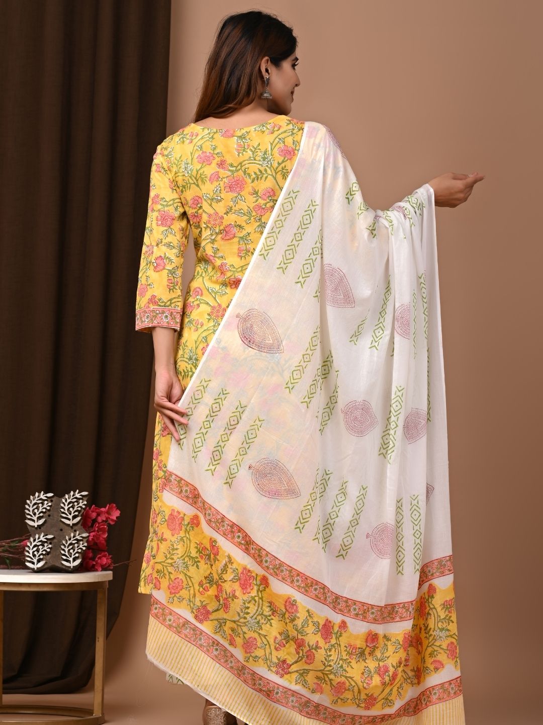 Yellow Rapid Hand Block Printed Cotton Suit