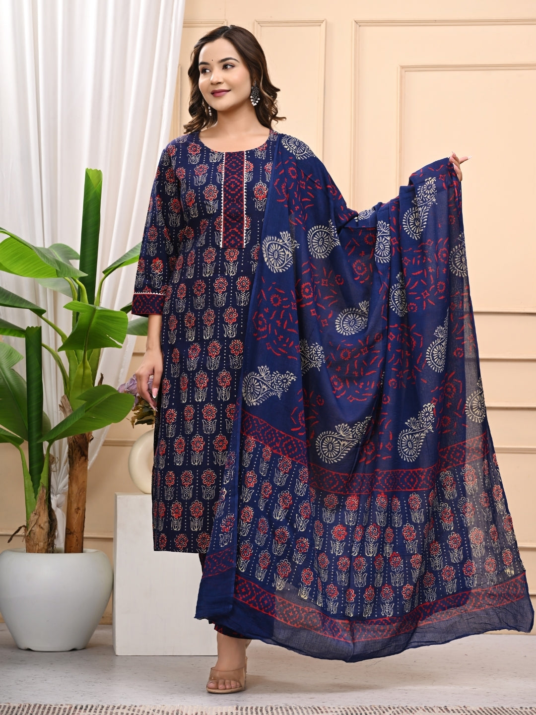 Traditional Bagru Handblock Printed Cotton Stitched Suit