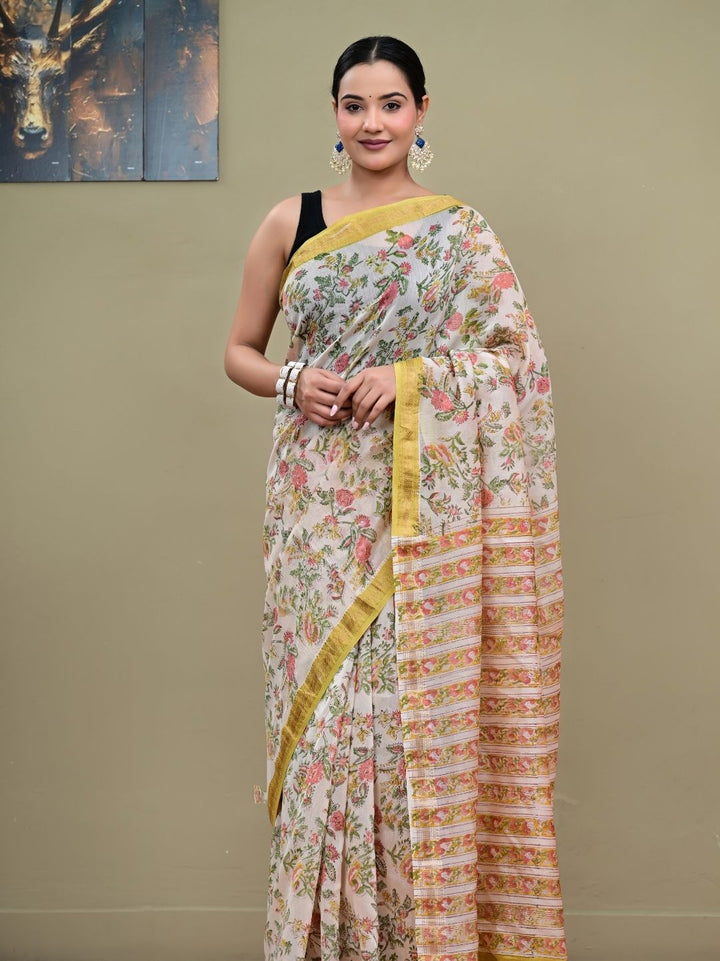 Artisanal Repid Jaal HandBlock Pure Maheshwari Silk Saree
