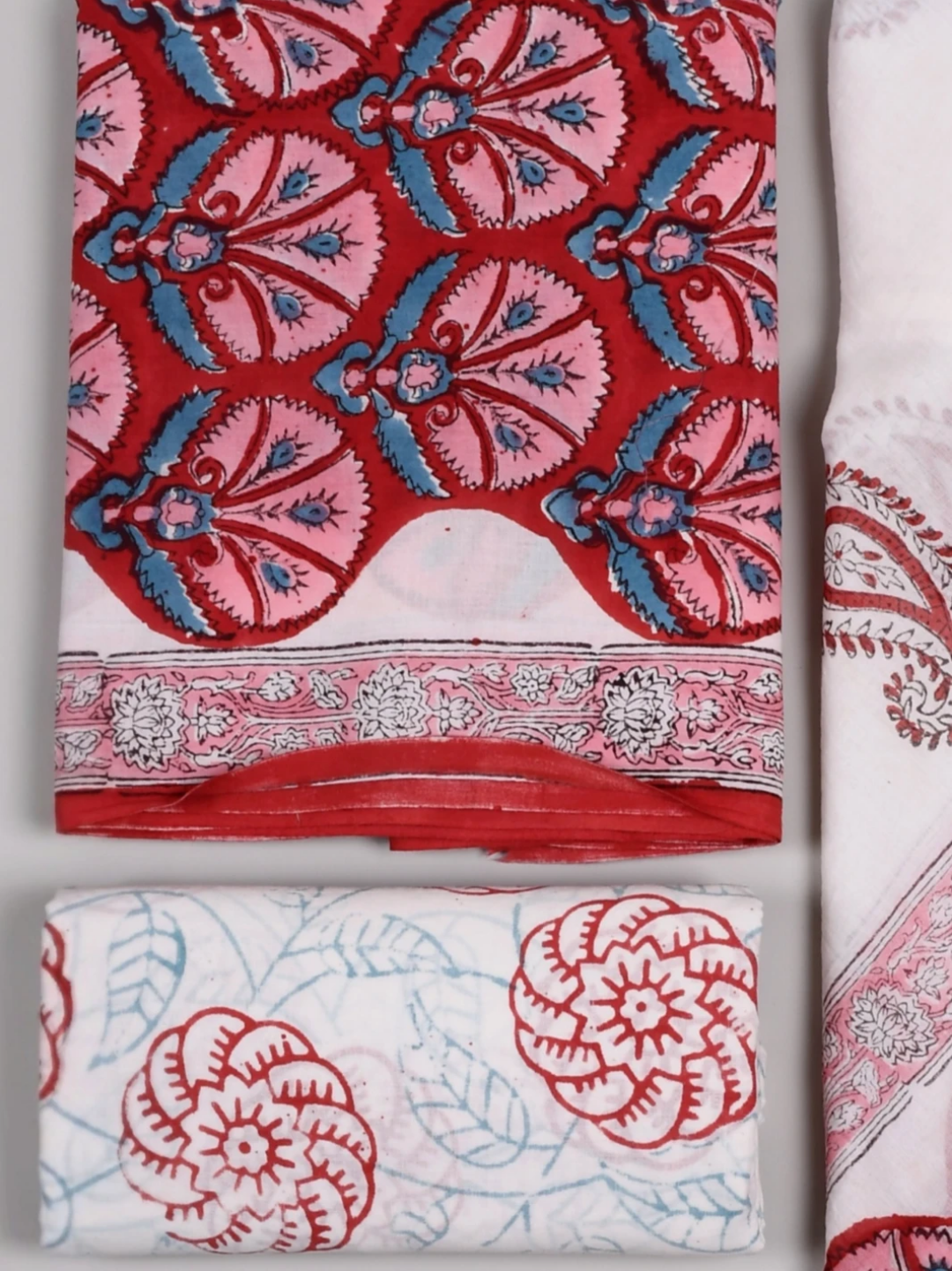 Supreme Fabric Red Cotton Suit with Soft Mulmul Cotton Dupatta