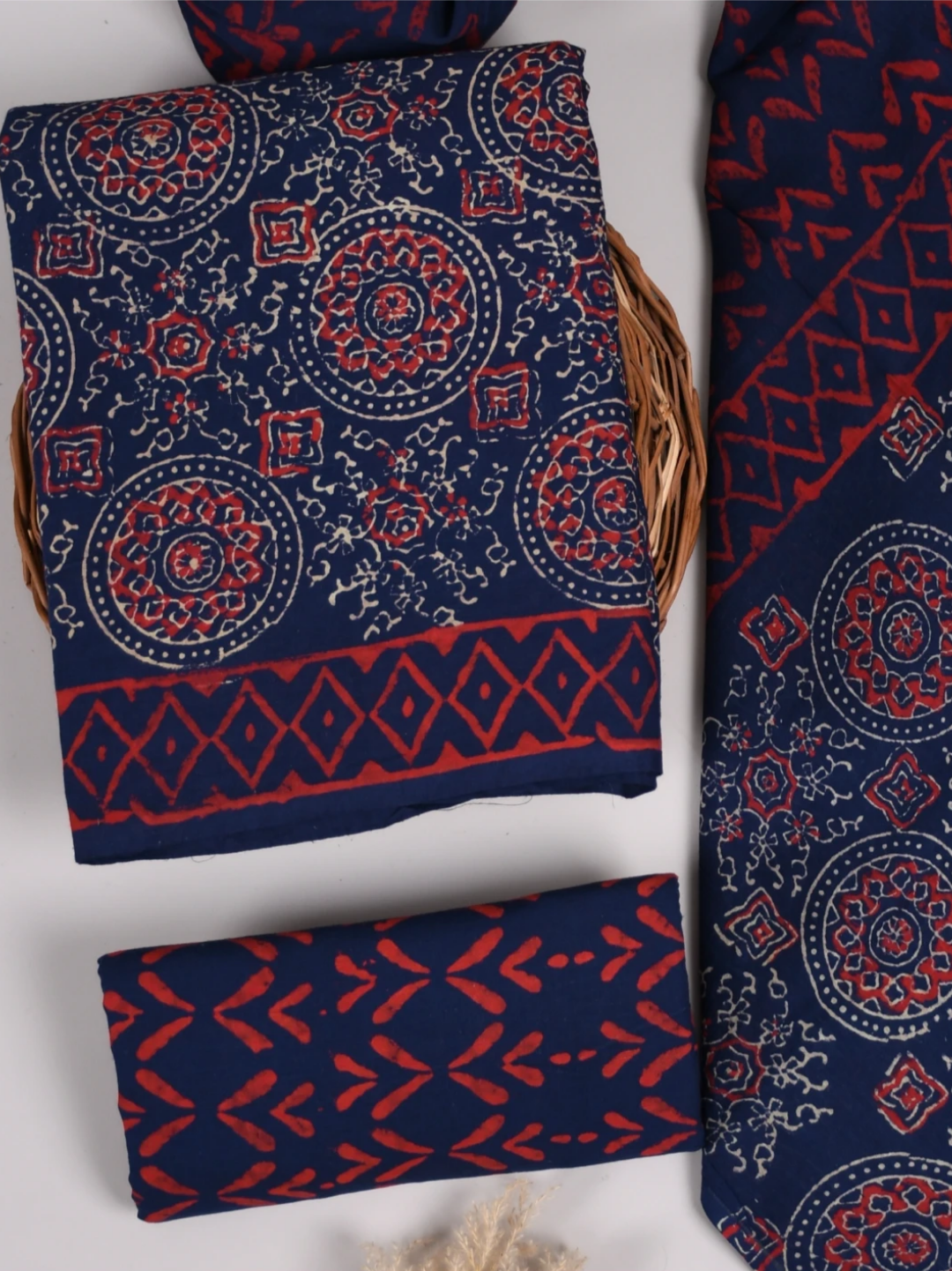 Traditional Bagru Block Printed Cotton Suit with Mul Cotton Dupatta