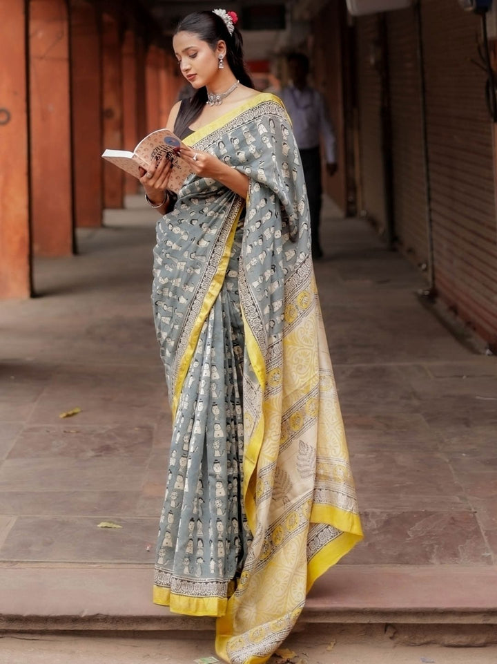 Masterpiece Bagru HandBlock Pure Maheshwari Silk Saree