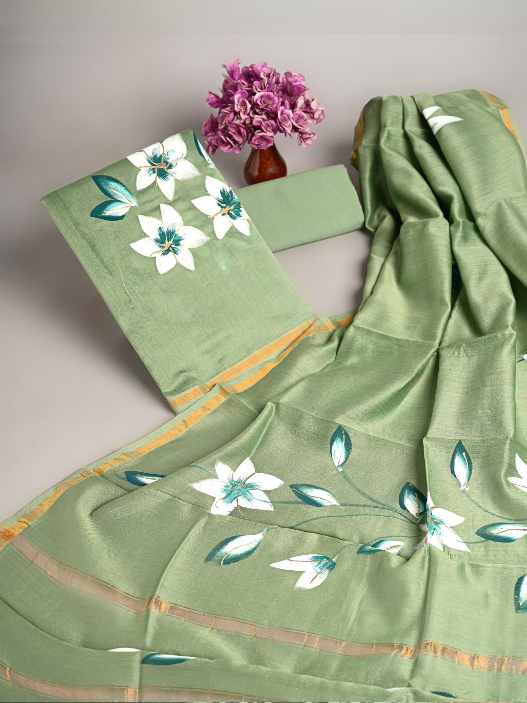 Elegant Brush Print Chanderi Silk Suits