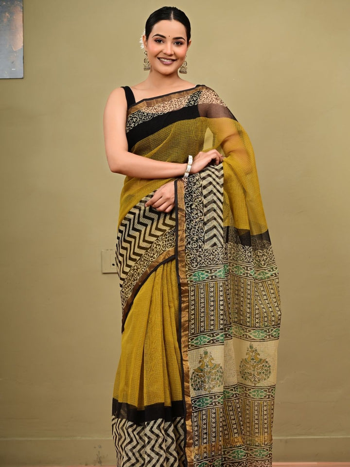 Elegant Putai pattern Bagru HandBlock Pure Kota Doriya Saree