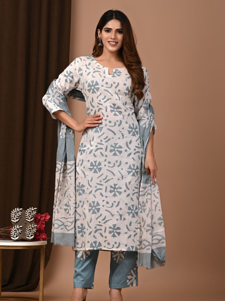Soft Serenity Pastel Batik Cotton Stitched Suit Set