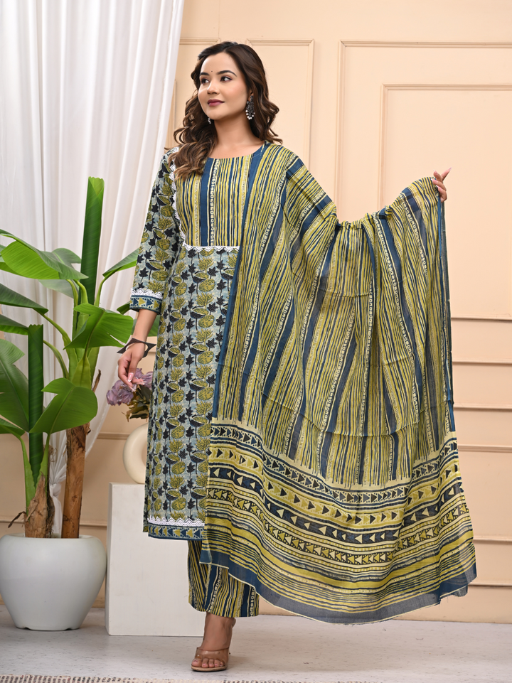 Vanaspati Ajrakh Print Cotton Stitched Suit with Mulmul Dupatta