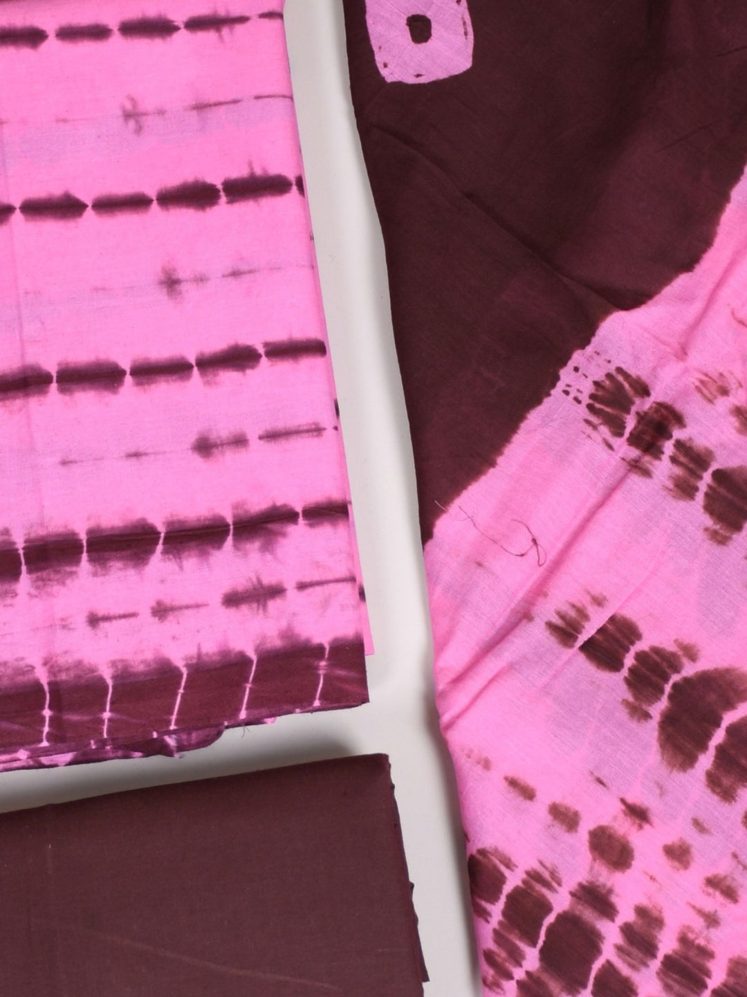 Pink Shibori Tie & Dye Cotton Suit With Soft Mul Cotton Dupatta
