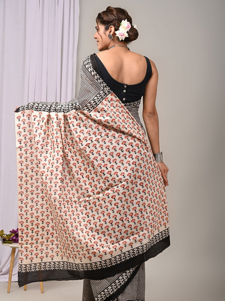 Traditional Ver Demanded Bagru HandBlock Pure Mul Cotton Saree