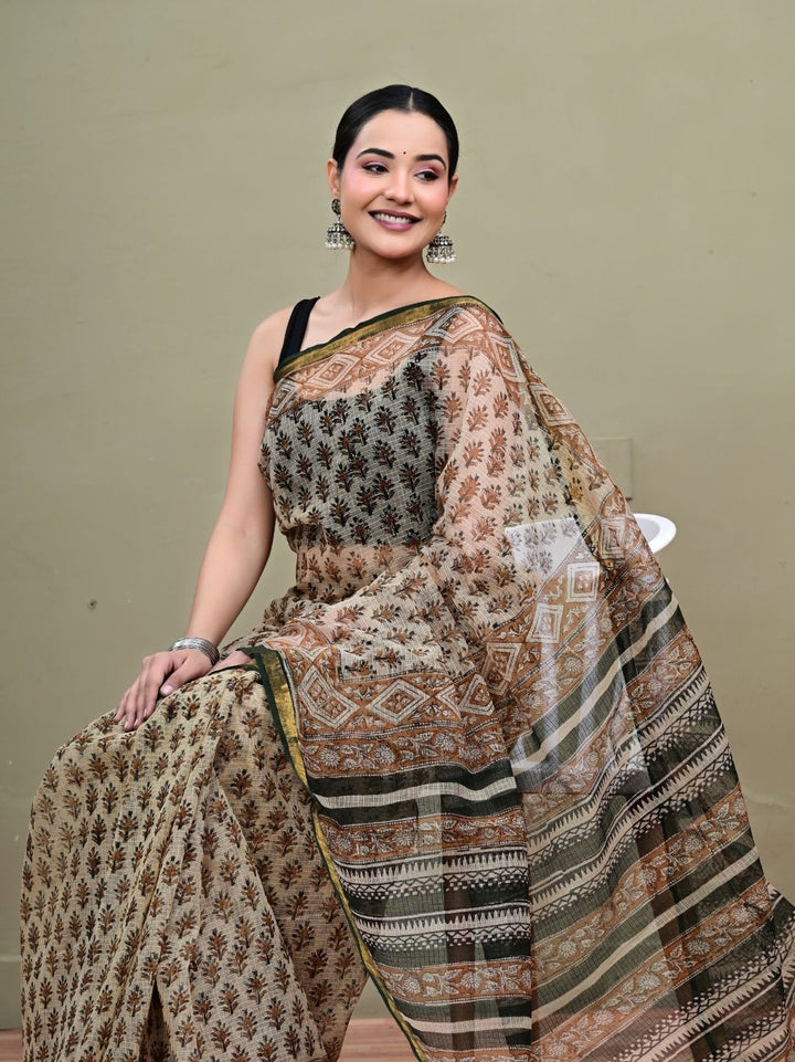 Bagru Butti Design HandBlock Pure Kota Doriya Saree