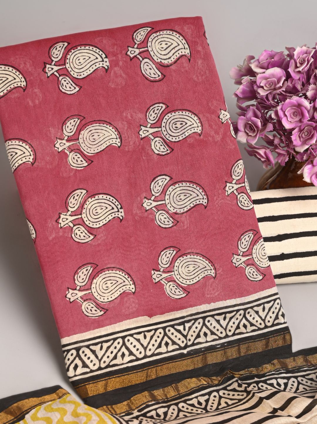 Carry Design Bagru Block Printed Chanderi Silk Suit