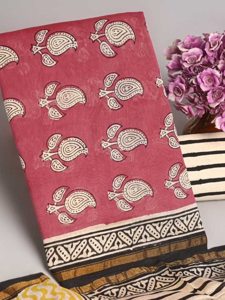 Carry Design Bagru Block Printed Chanderi Silk Suit