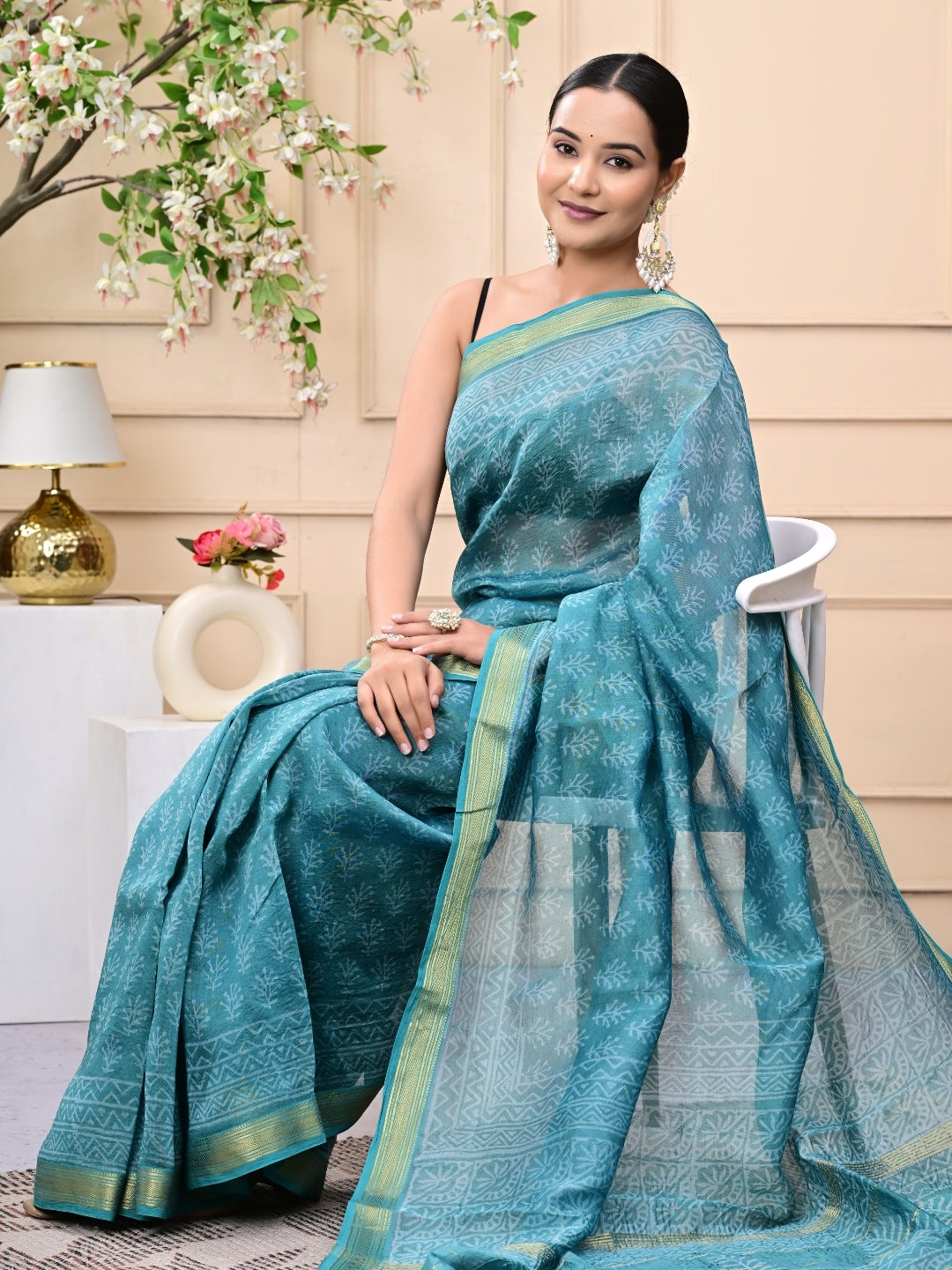 Bagru Print Maheshwari Silk Sarees