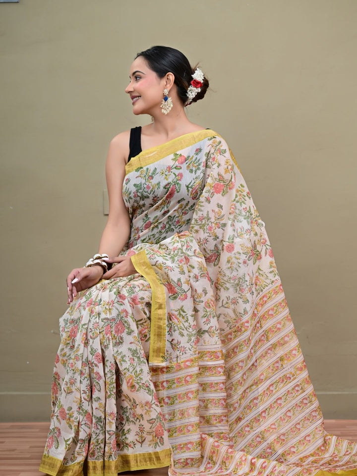 Artisanal Repid Jaal HandBlock Pure Maheshwari Silk Saree