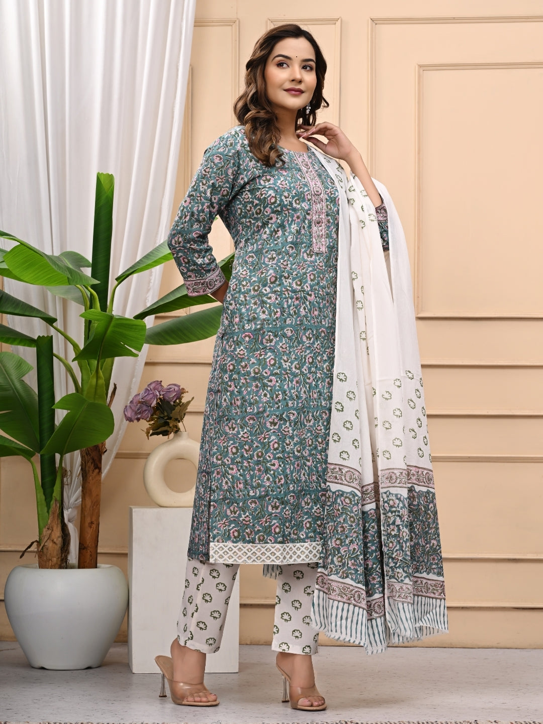 Bagru Handblock Printed Cotton Stitched Suit – 3-Piece Set