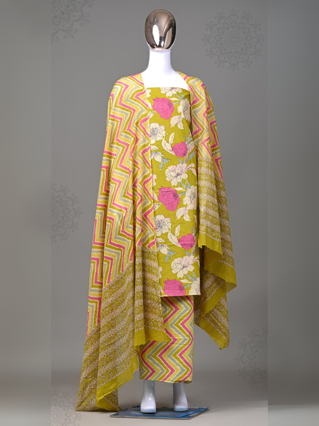 Floral Handblock Printed Cotton Suit with Mulmul Cotton Dupatta