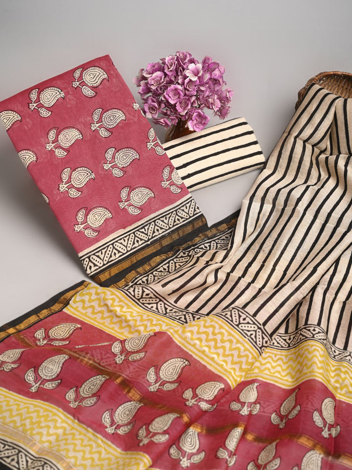 Carry Design Bagru Block Printed Chanderi Silk Suit