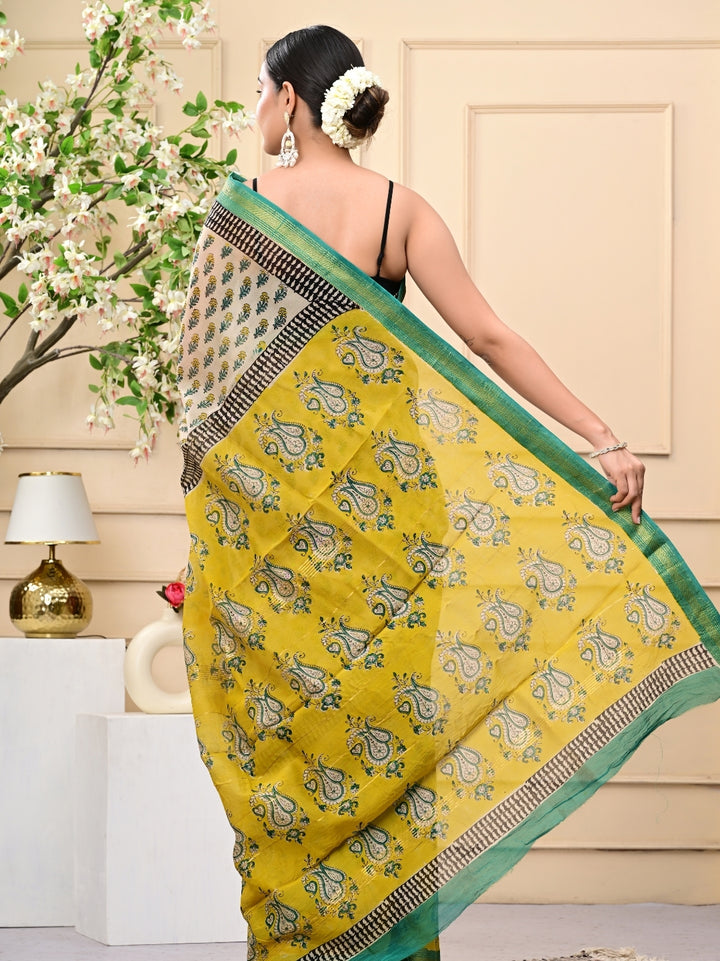 Premium Bagru Handblock Printed Maheshwari Silk Sarees