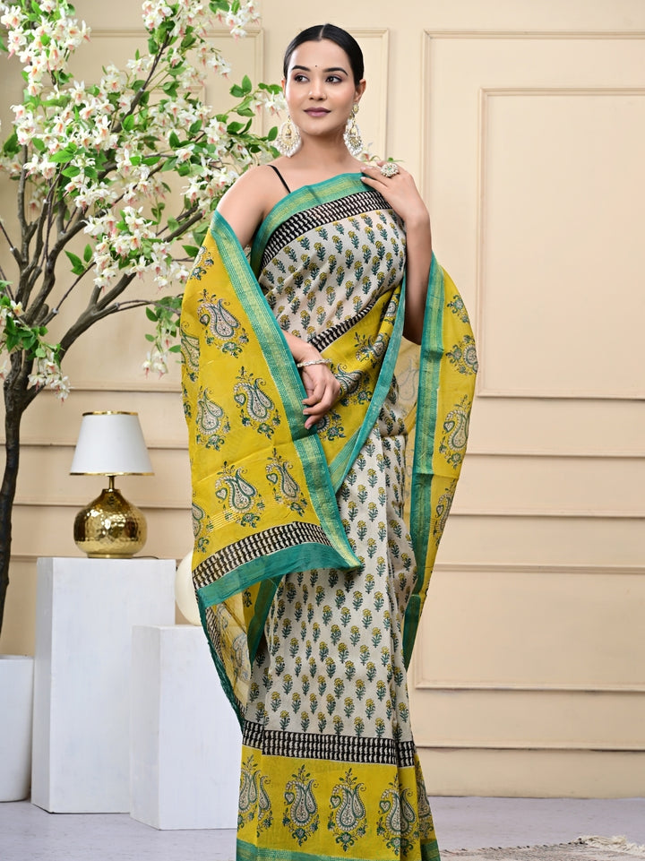 Premium Bagru Handblock Printed Maheshwari Silk Sarees