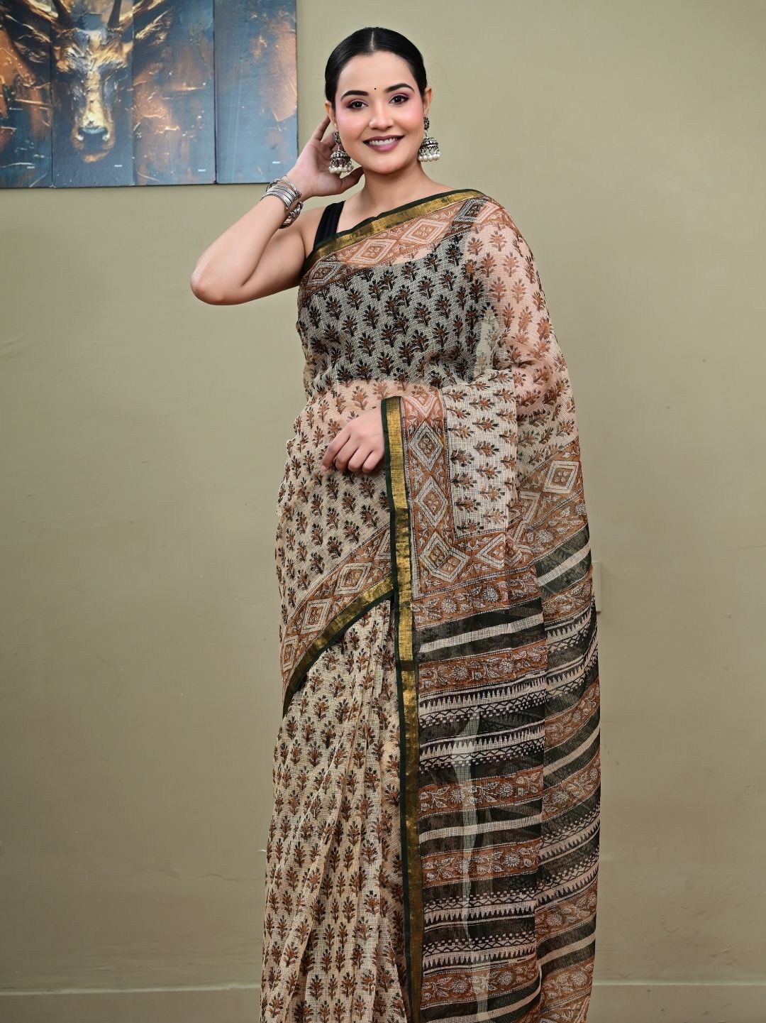 Bagru Butti Design HandBlock Pure Kota Doriya Saree