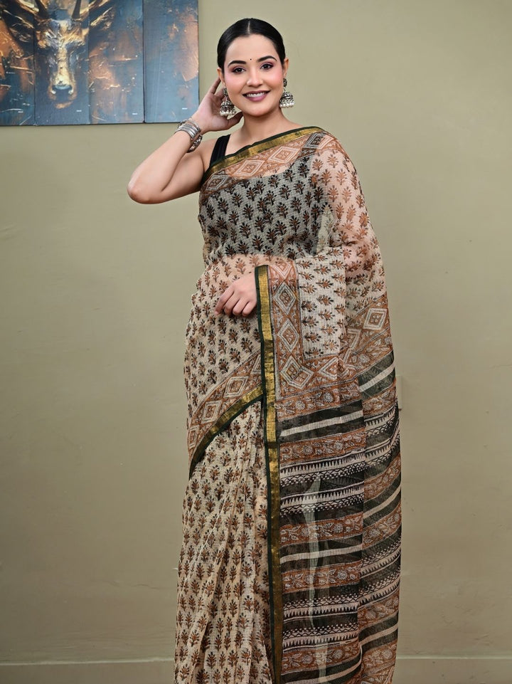 Bagru Butti Design HandBlock Pure Kota Doriya Saree