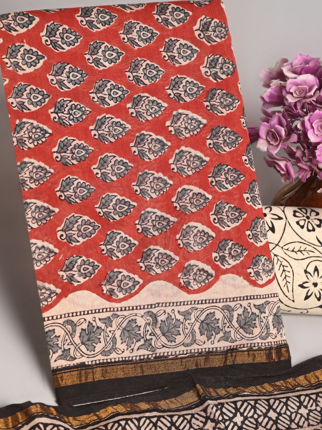 Traditional Butti Bagru Block Printed Chanderi Silk Suit