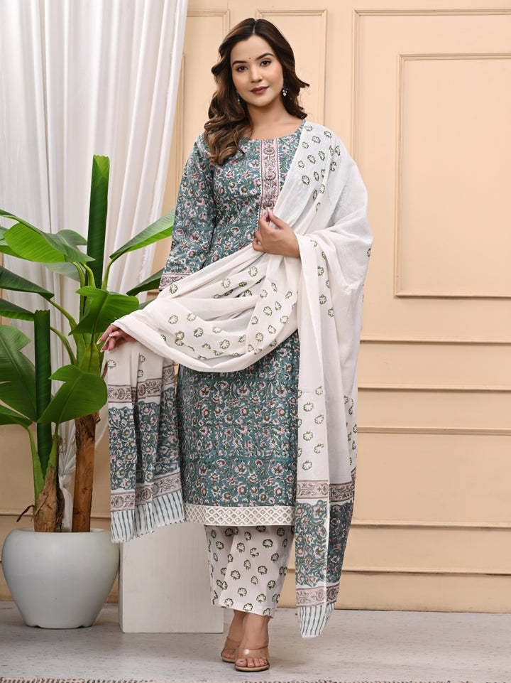 Bagru Handblock Printed Cotton Stitched Suit – 3-Piece Set
