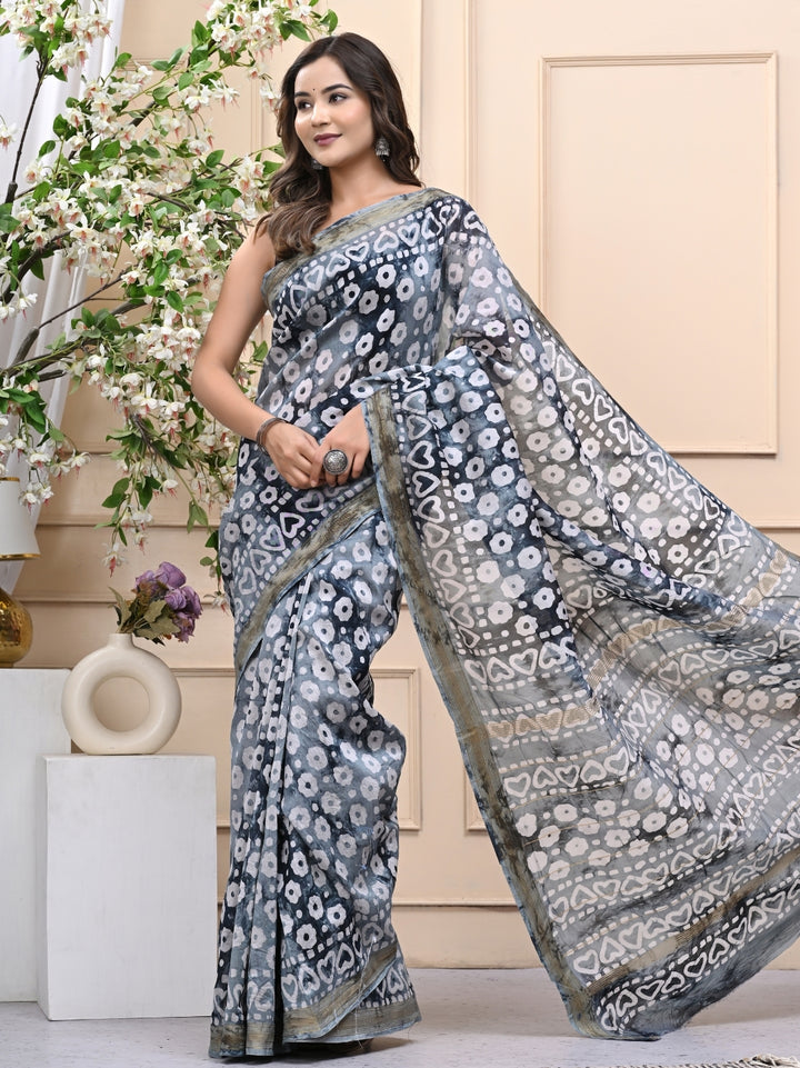 Exclusive Batik Print Maheshwari Silk Saree with Blouse
