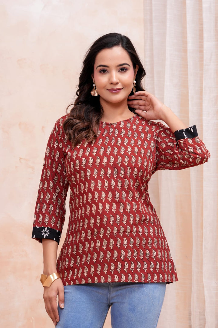 Bagru Butti Hand Block Printed Pure Cotton Short Kurti