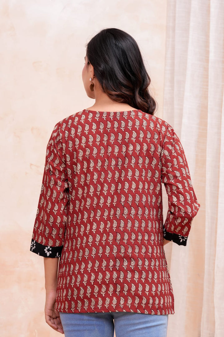 Bagru Butti Hand Block Printed Pure Cotton Short Kurti