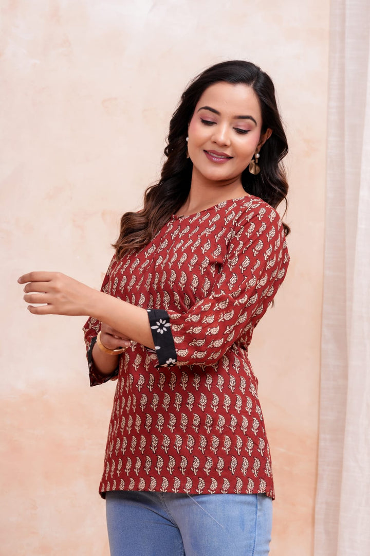 Bagru Butti Hand Block Printed Pure Cotton Short Kurti