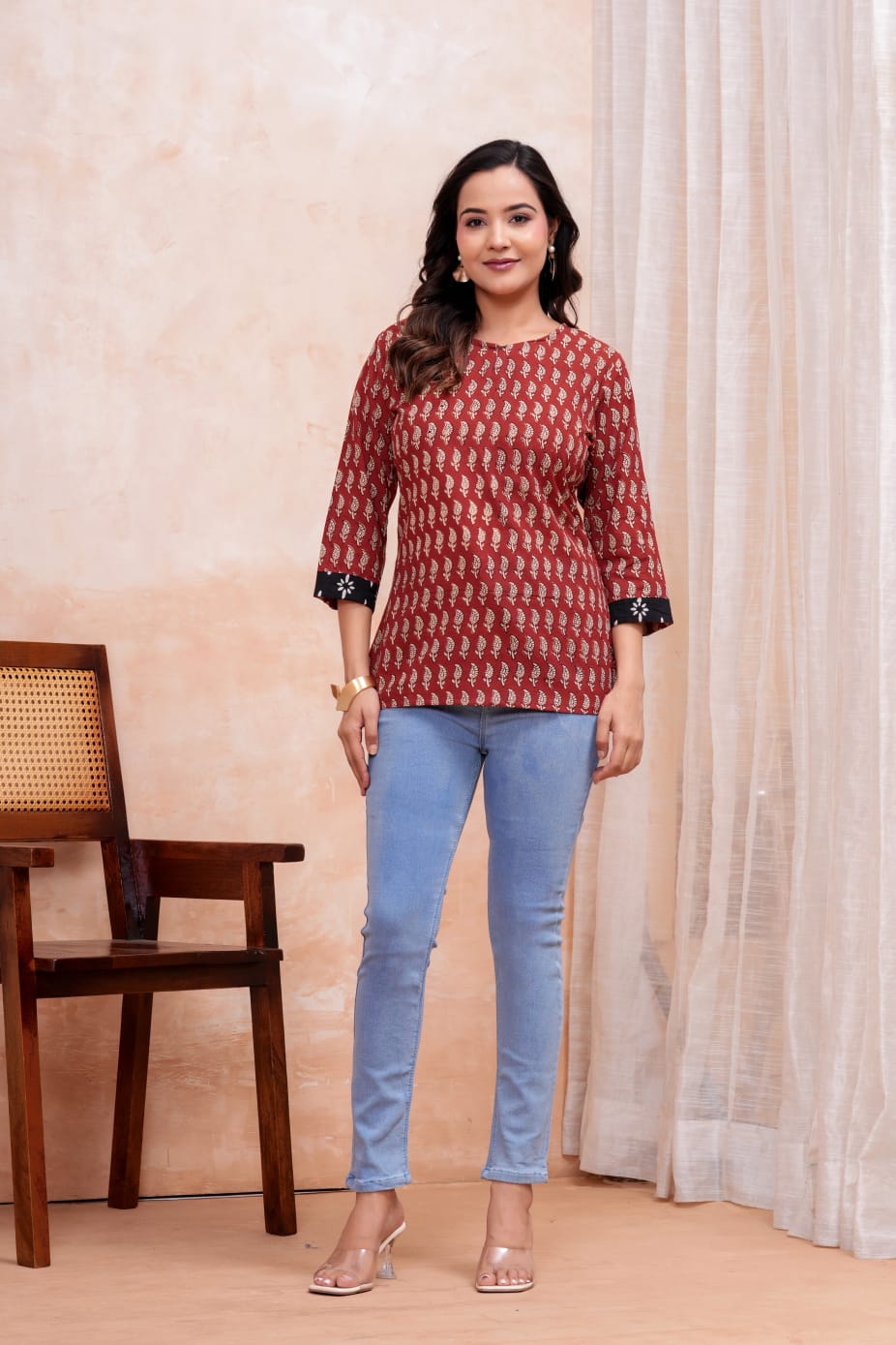 Bagru Butti Hand Block Printed Pure Cotton Short Kurti