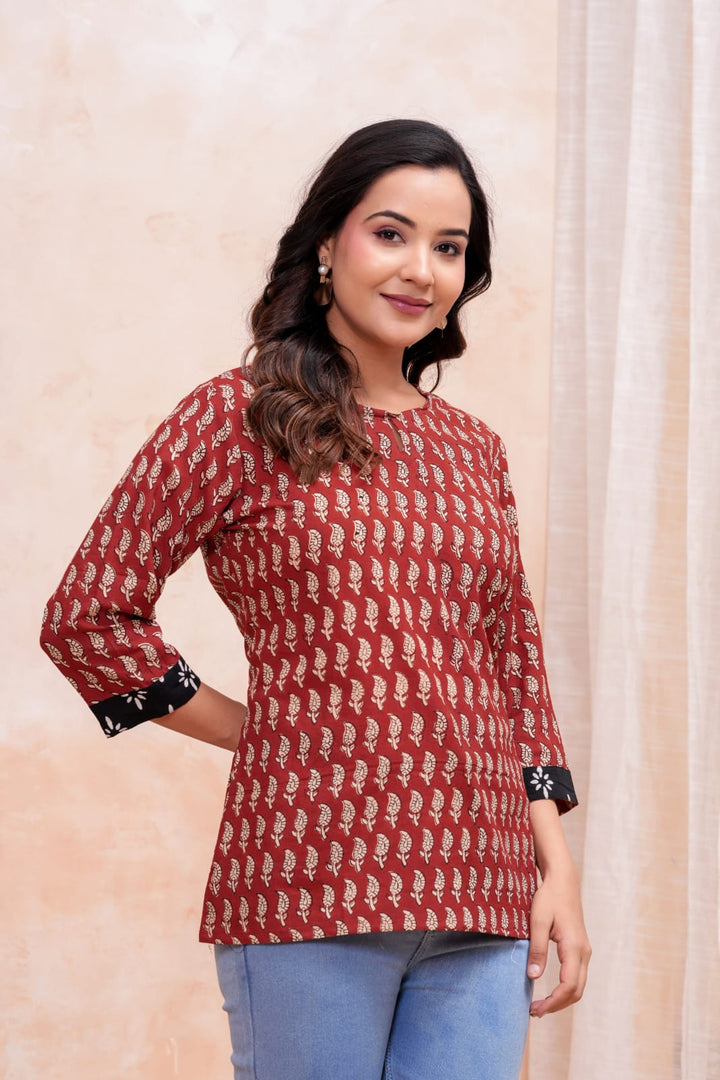 Bagru Butti Hand Block Printed Pure Cotton Short Kurti