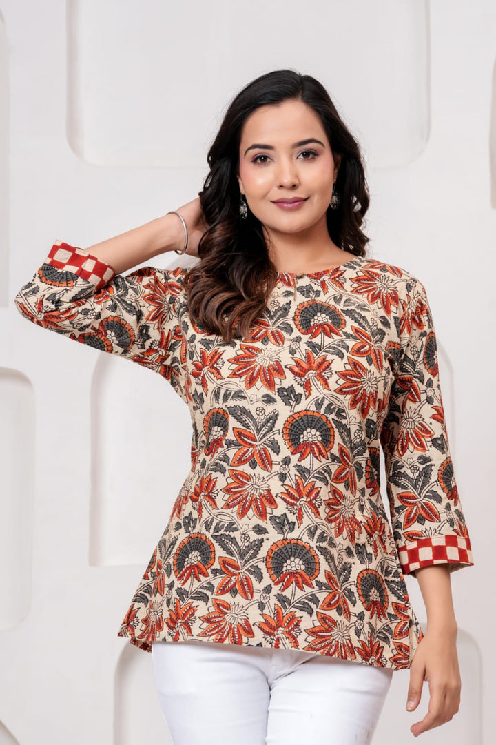Bagru Kalamkari Hand Block Printed Pure Cotton Short Kurti