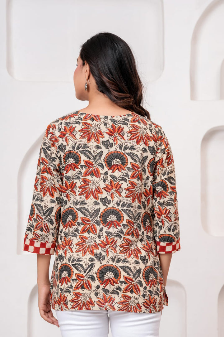 Bagru Kalamkari Hand Block Printed Pure Cotton Short Kurti