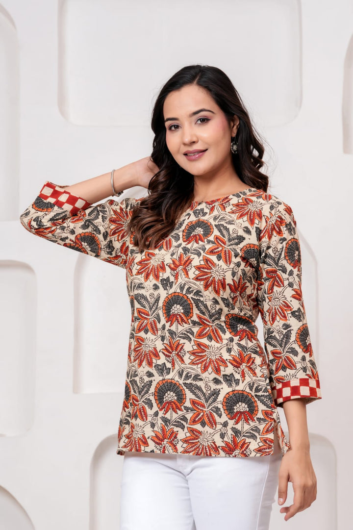 Bagru Kalamkari Hand Block Printed Pure Cotton Short Kurti