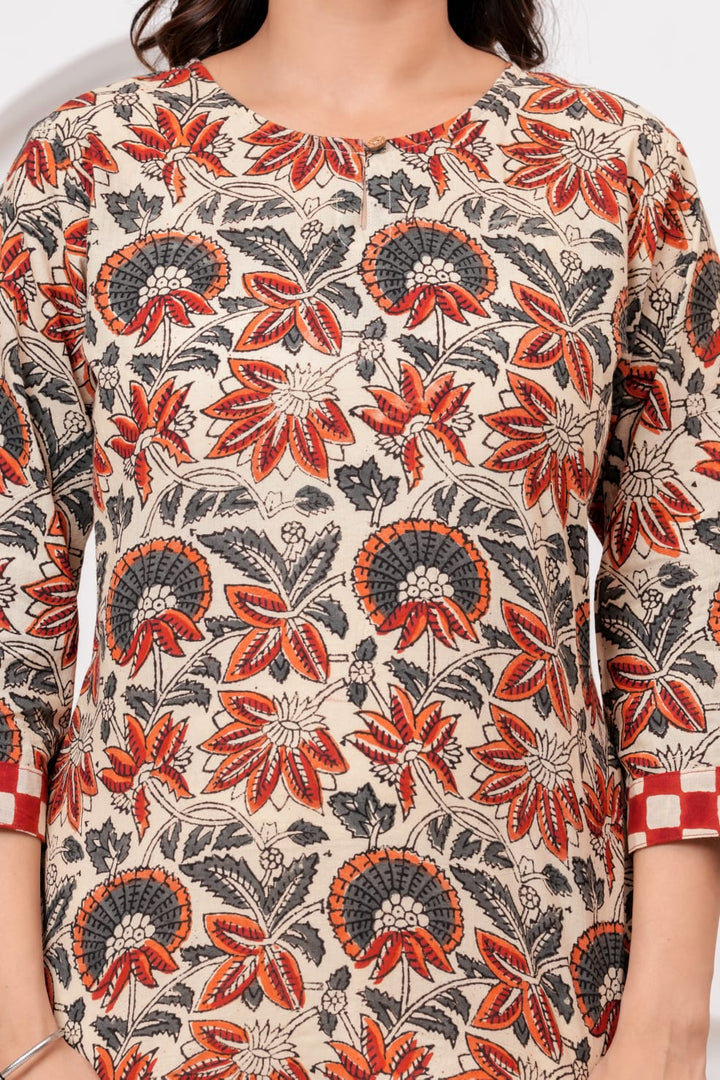 Bagru Kalamkari Hand Block Printed Pure Cotton Short Kurti