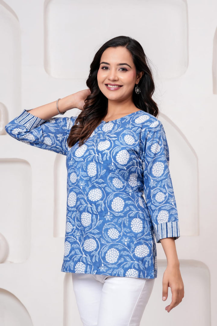 Elegant Hand Block Printed Pure Cotton Short Kurti