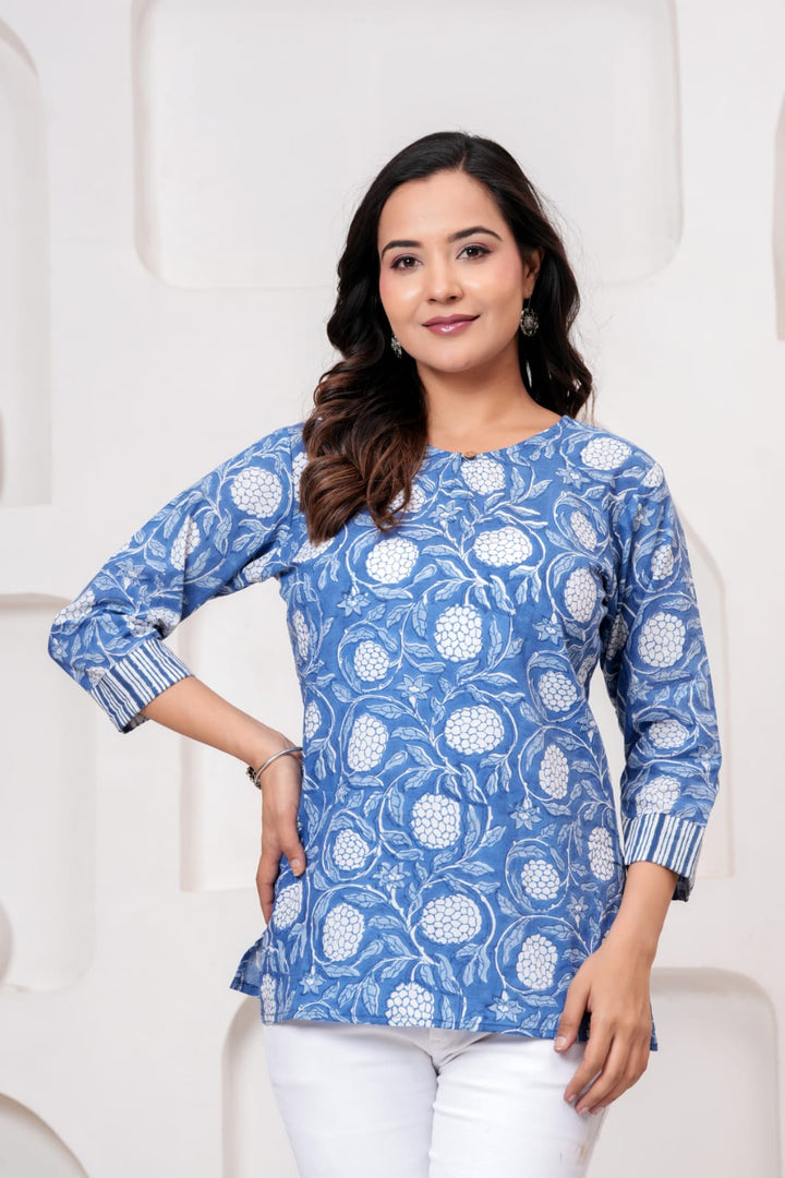 Elegant Hand Block Printed Pure Cotton Short Kurti