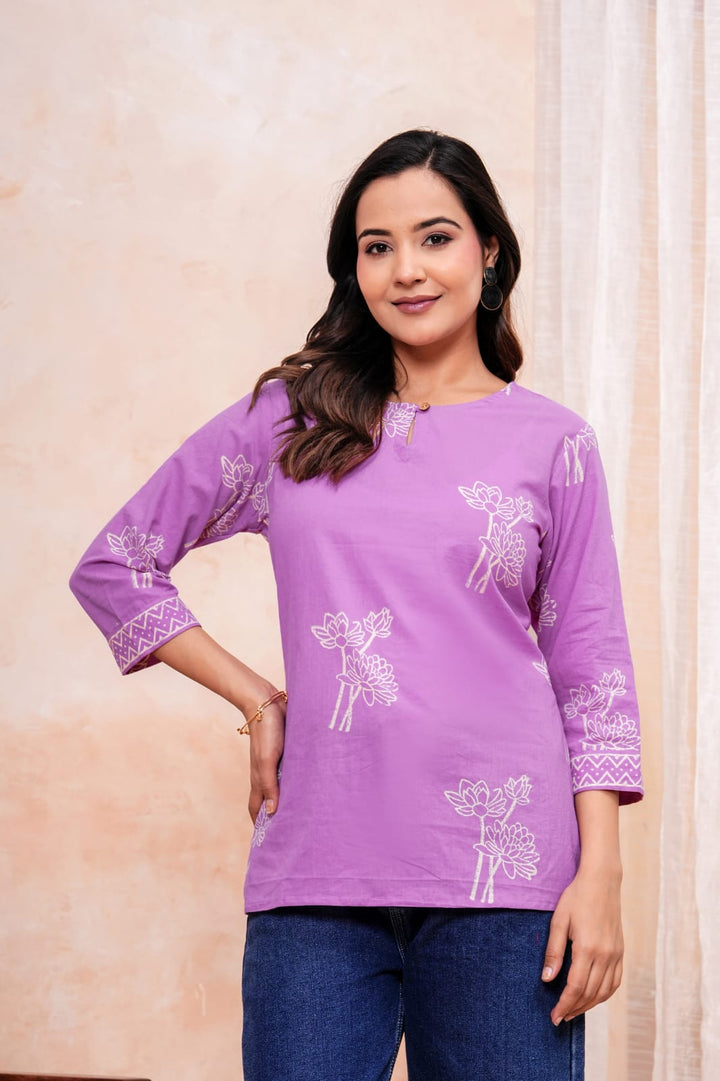 Graceful Hand Block Printed Pure Cotton Short Kurti