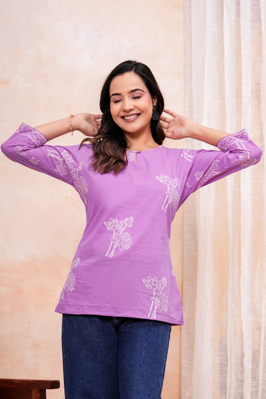 Graceful Hand Block Printed Pure Cotton Short Kurti