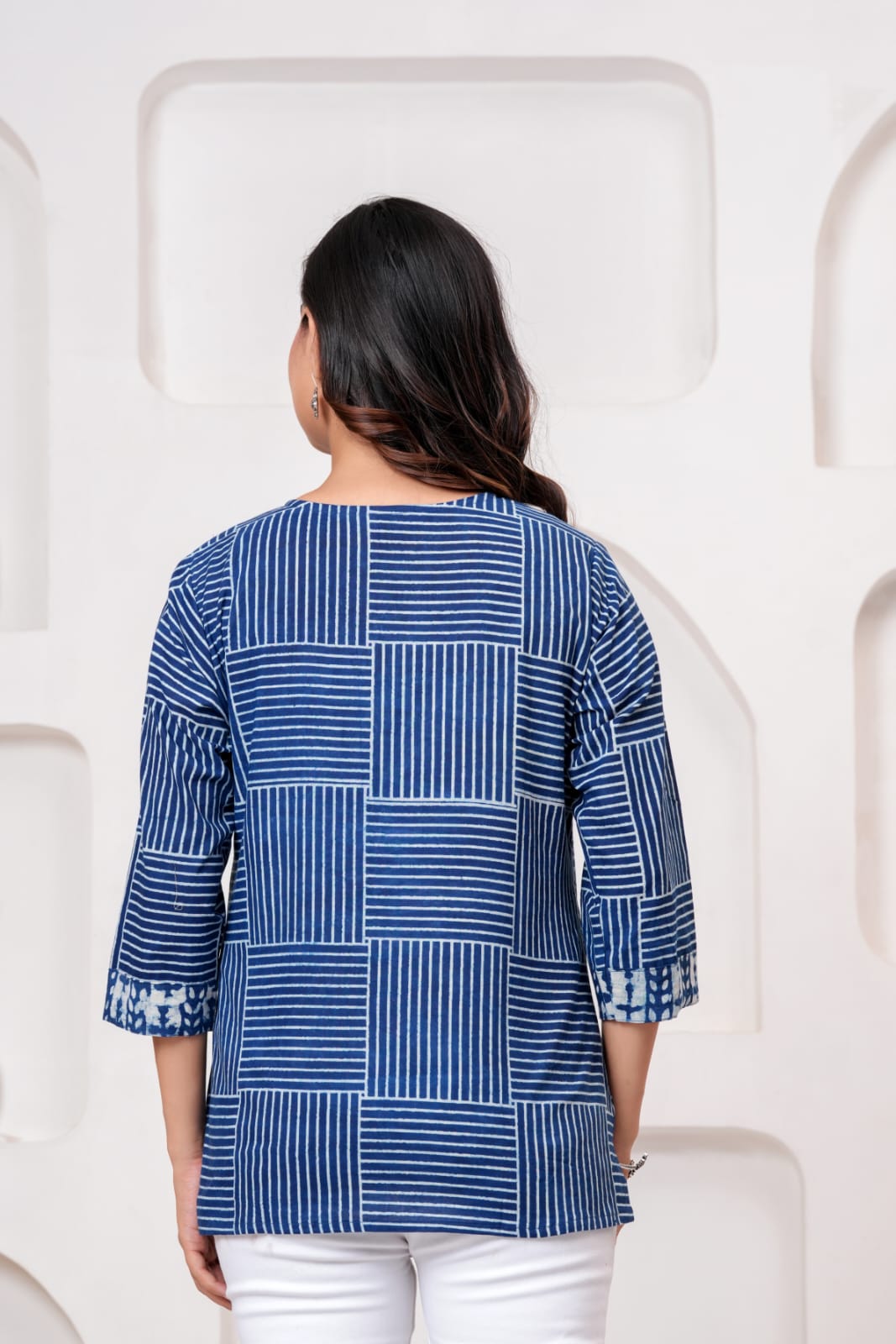 Indigo Lines Hand Block Printed Pure Cotton Short Kurti