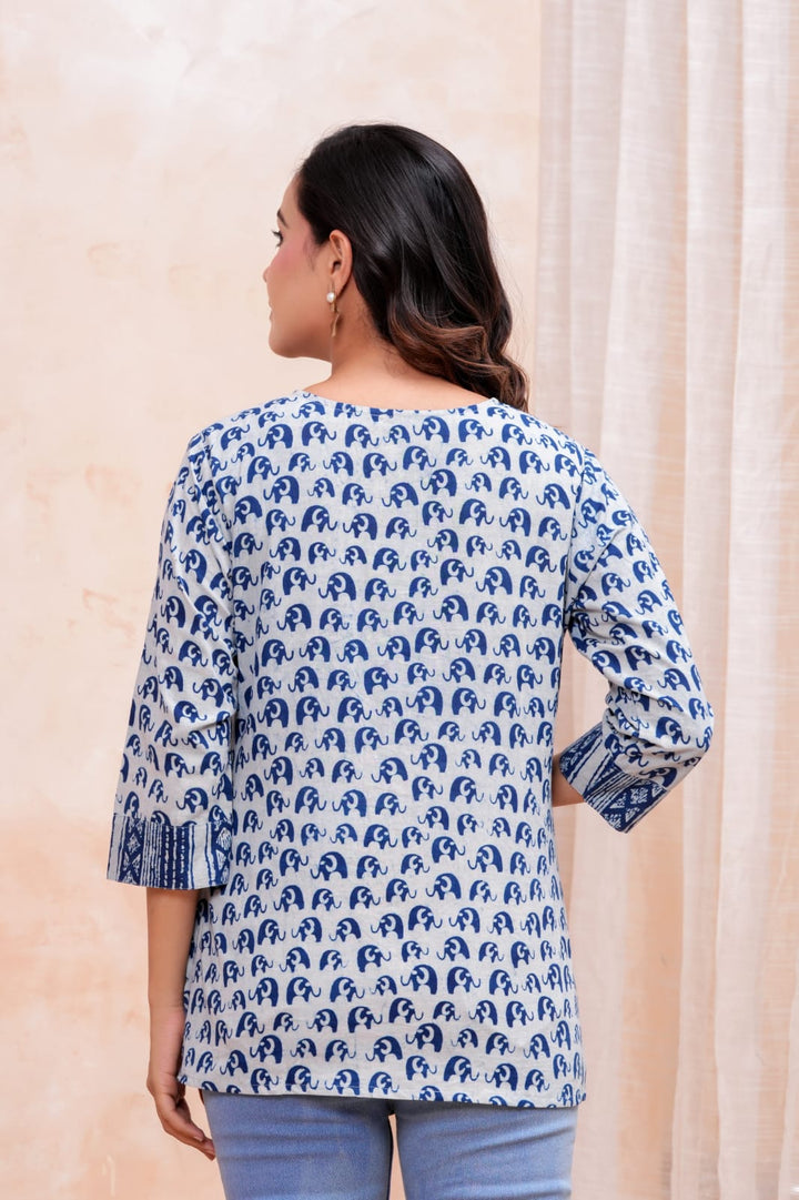 Mini Elephant Hand Block Printed Pure Cotton Short Kurti