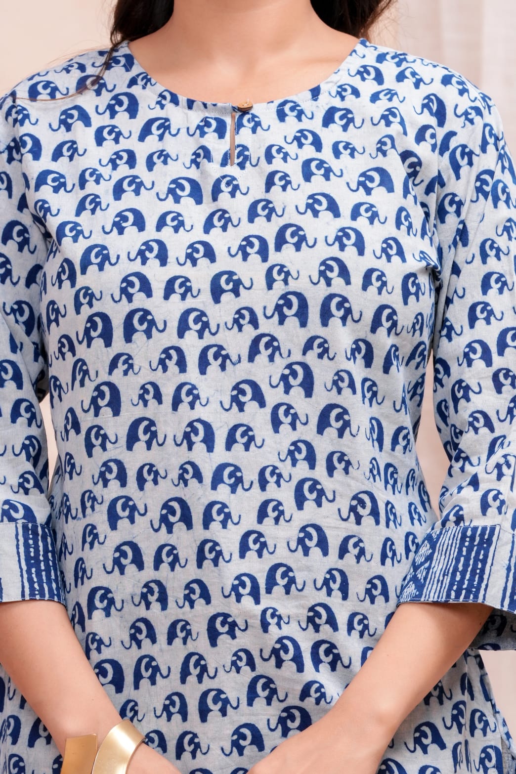 Mini Elephant Hand Block Printed Pure Cotton Short Kurti